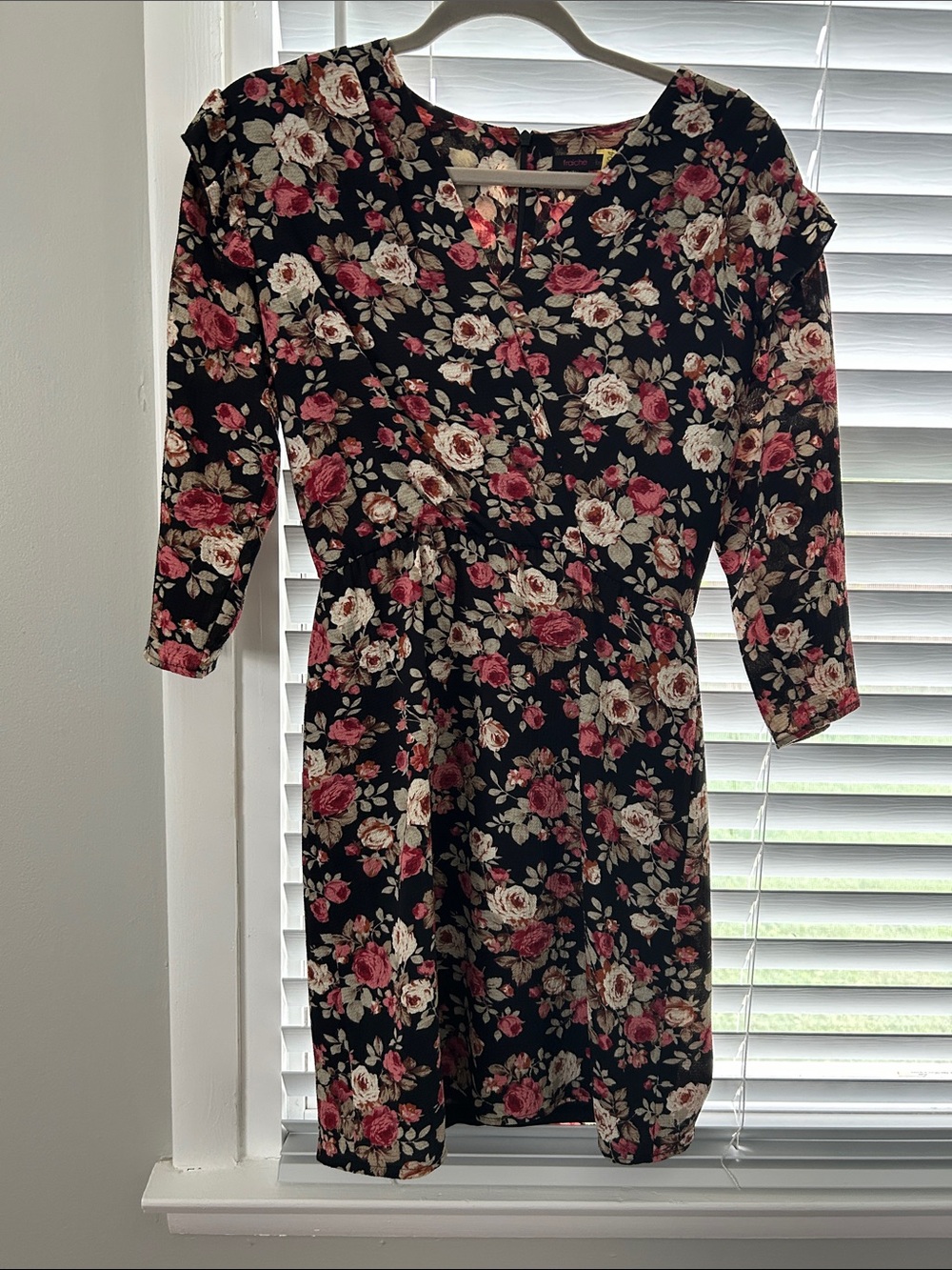 Floral Wrap-Style Women's Dress in Black and Rose